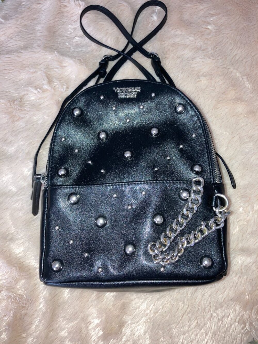 VICTORIA SECRETS MINI STUDDED BACKPACK AND SMALL ZIP UP POUCH/CARD CASR/KEY RING - Picture 3 of 8